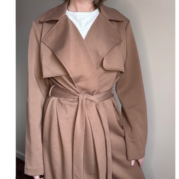 MELLODAY Jackets & Blazers - Melloday Camel Tan Chic Trench Coat Belted Long Jacket Soft Stretch Womens L
